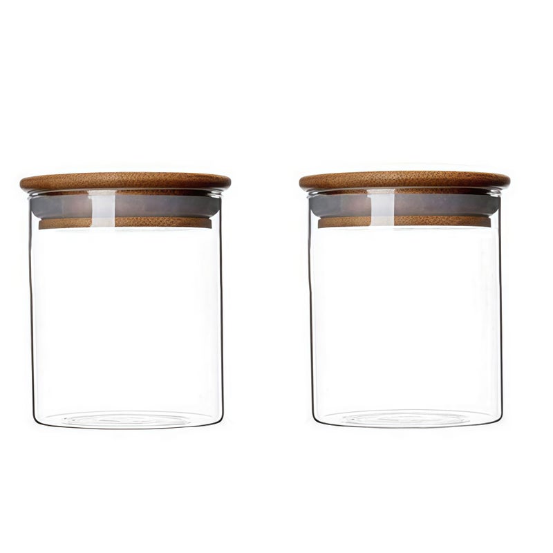 ericotry 2 Piece Clear Glass Canister Food Storage Jar With Airtight Wood Lids Air Tight Storage Containers for Coffee Bean Loose Leaf Tea Containers Sugar Cookies Dry Fruit Nuts Candy Jars size 200ML/6.8oz - Image 1